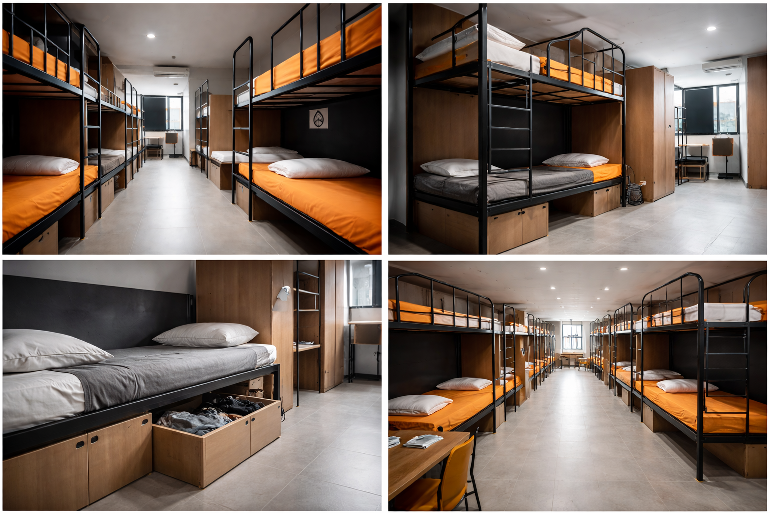 Space-saving institutional bunk bed arrangement