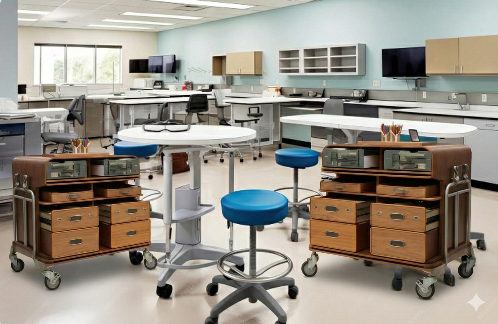 Modern hospital staff furniture and clinical workstation